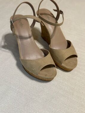 Charles David Tan Suede Platform Wedge Sandals